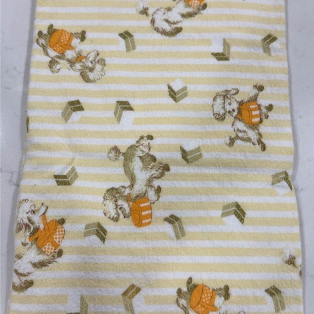 Vintage Yellow Striped  Receiving blanket with Dog Print